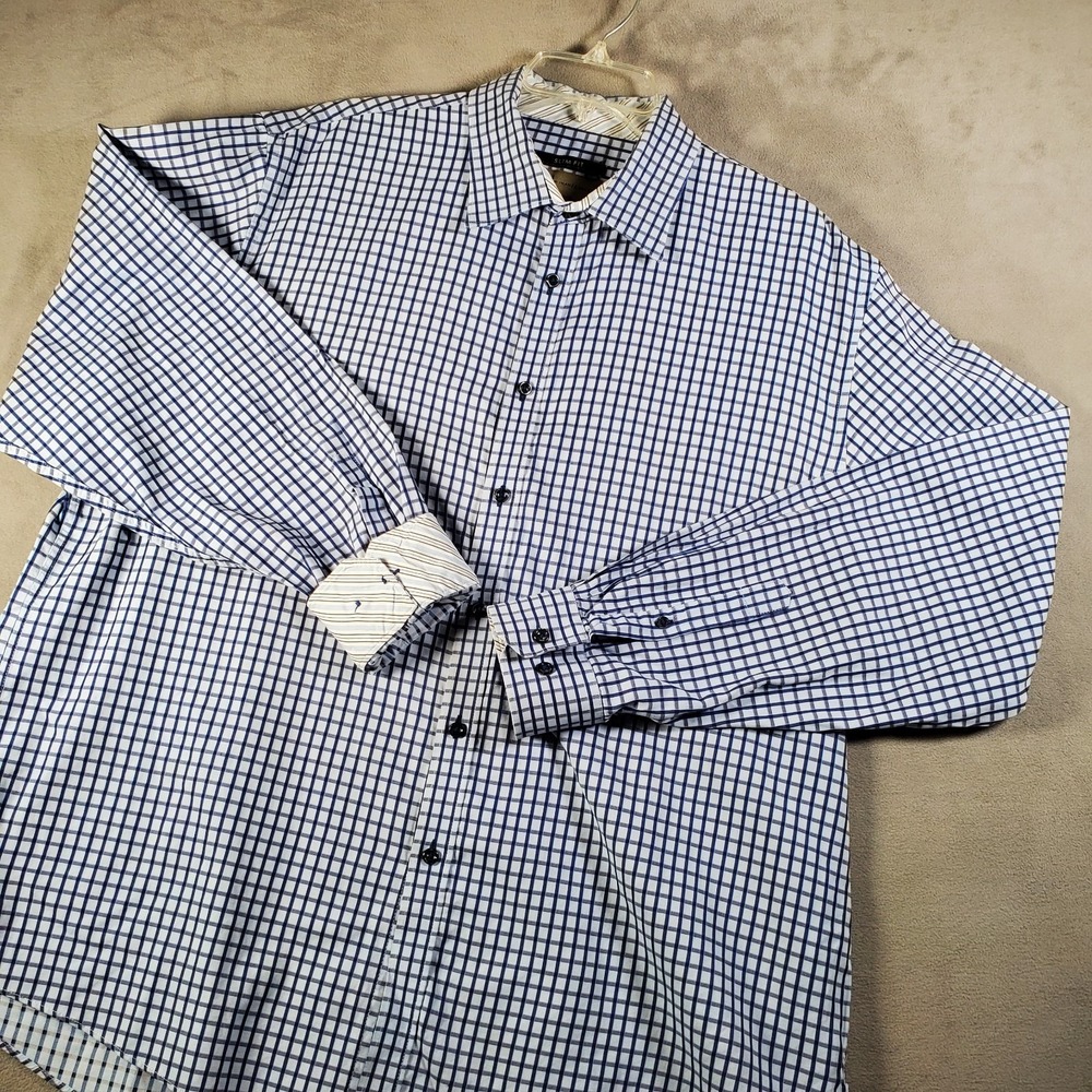 Jhane Barnes Shirt Mens XXL Blue Windowpane Check Button Up Long Sleeve Office